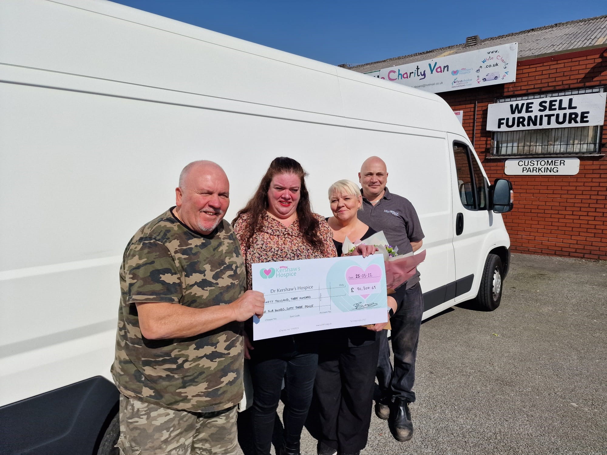 L-R: Charlie from The Big White Charity Van, Laura from the Hospice’s Retail Team, and Dawn and Malcolm also from The Big White Charity Van